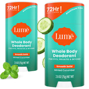 Lume Whole Body Deodorant - Smooth Solid Stick - 72 Hour Odor Control - Aluminum Free, Baking Soda Free and Skin Safe - 2.6 Ounce (Pack of 2) (Soft Powder)