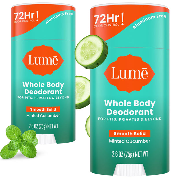 Lume Whole Body Deodorant - Smooth Solid Stick - 72 Hour Odor Control - Aluminum Free, Baking Soda Free and Skin Safe - 2.6 Ounce (Pack of 2) (Soft Powder)