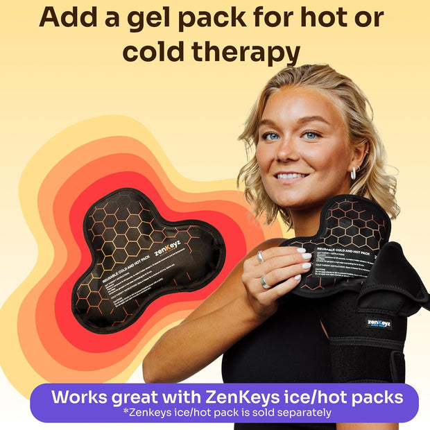 ZENKEYZ Shoulder Brace for Women & Men Rotator Cuff Support, Neoprene Stabilizer with Hot Cold Pack Pocket - Adjustable Arm Sling Shoulder Immobilizer, Left Right (Black, L/XL)