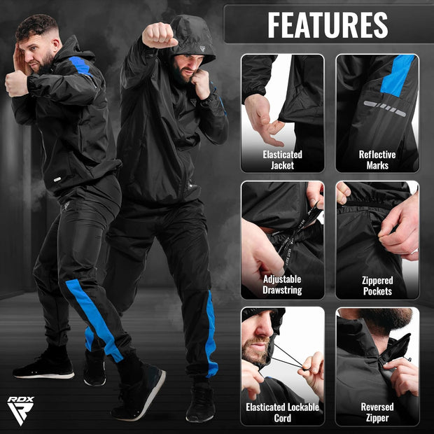 RDX Sauna Suit Weight Loss, REACH OEKO TEX 100 CERTIFIED, Sweat Jacket with Hood, Body Slimming Fitness Workout Men Women
