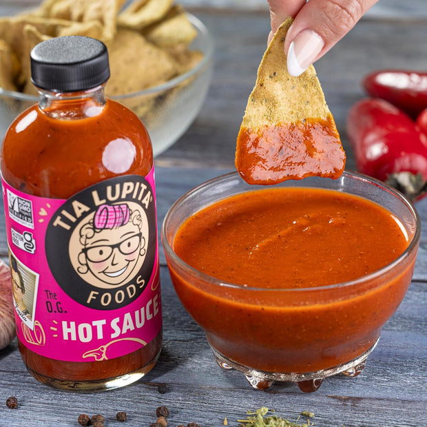 Tia Lupita Hot Sauce 8 Oz (Pack of 2) - Flavorful Heat, Medium Spice with Smoky-Sweet Flavor - Gluten-Free, Non-GMO, Sugar-Free, Low Sodium, Keto-Friendly, No Carbs - Made with Red Jalapeño Peppers