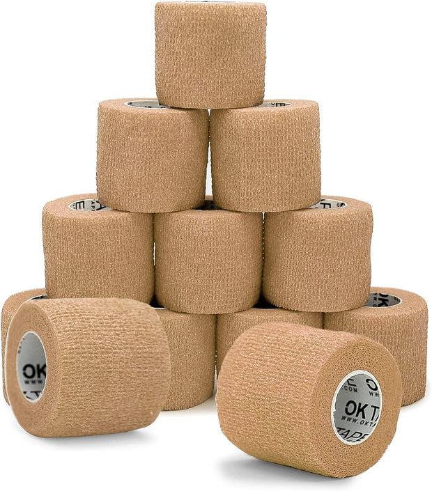 OK TAPE 12 Rolls Self Adhesive Bandage Wrap, Elastic Athletic Tape, Self Stick Bandage Tape, Vet Wrap, Medical Wrap for Wrist, Feet, 2" x 5 Yards - White