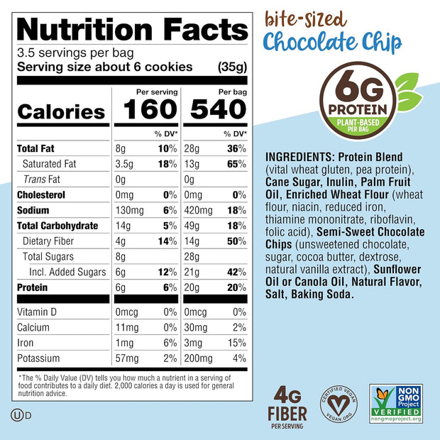 Lenny & Larry's The Complete Crunchy Cookie, Chocolate Chip, 6g Plant Protein, Vegan, Non-GMO, 4.25 Ounce Pouch (Pack of 6)