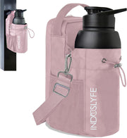 Magnetic Gym Bag for Men Women with magnetic water bottle holder, Gym crossbody bag with strap, gym sling bag with phone pockets, key holder magnetic phone holder, gym essentials, Pink