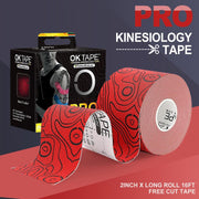 OK TAPE PRO Kinesiology Tape Uncut Roll, Elastic Physical Therapy Athletic Tape for Pain Relief, Muscle Support, Kinetic Tape, Water Resistant, 2in X 16.4ft -Black 2 Rolls