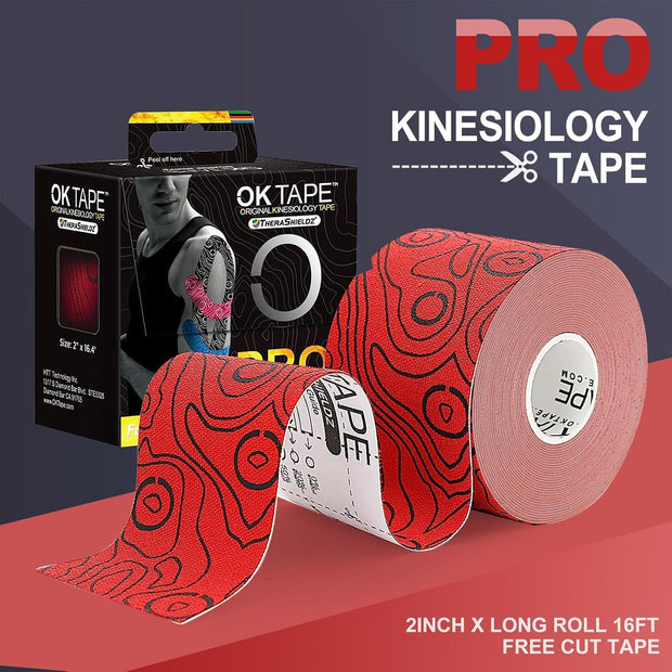 OK TAPE PRO Kinesiology Tape Uncut Roll, Elastic Physical Therapy Athletic Tape for Pain Relief, Muscle Support, Kinetic Tape, Water Resistant, 2in X 16.4ft -Black Gray 2 Rolls