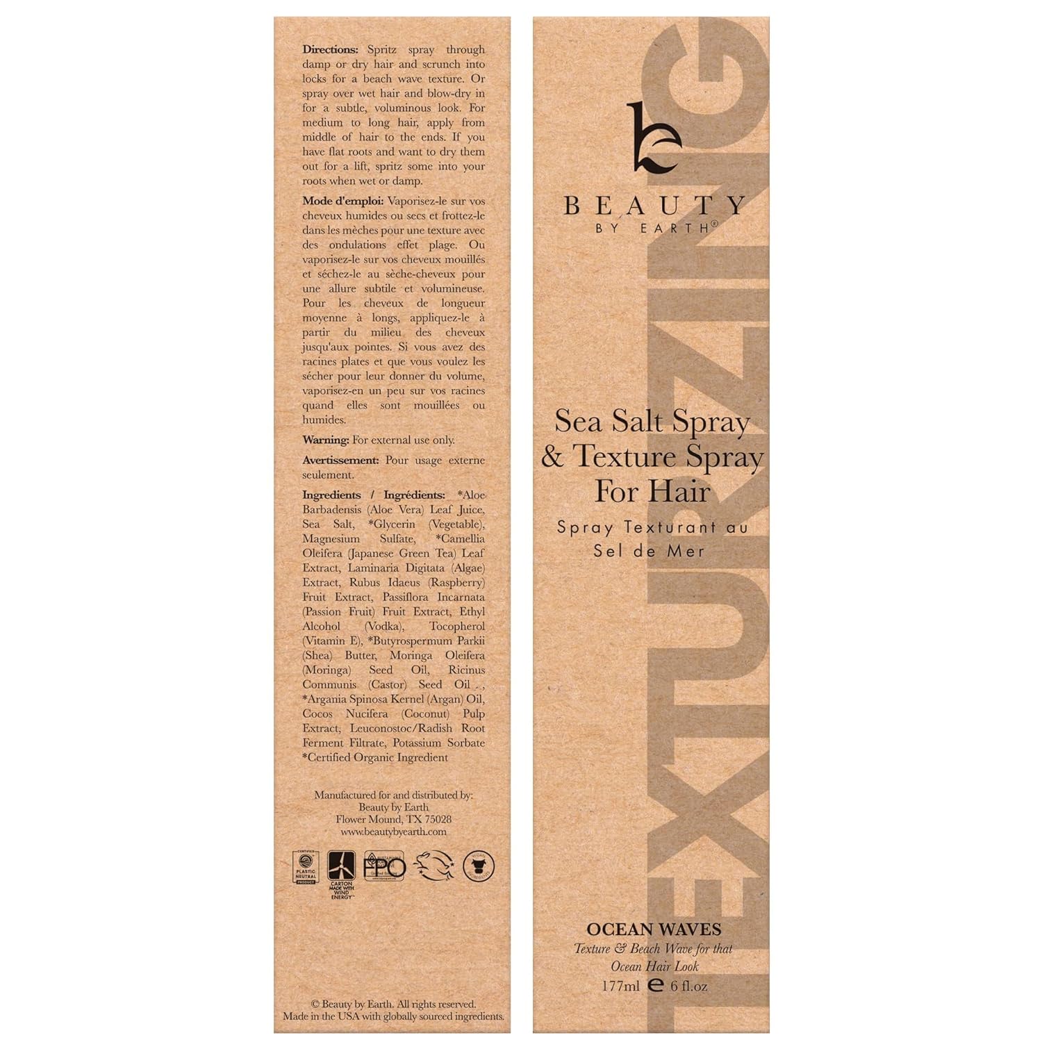 Beauty by Earth Sea Salt Spray for Textured Beach Waves & Volume - USA Made with Organic Ingredients, Texturing & Volumizing Spray for Fine Hair for Men & Women