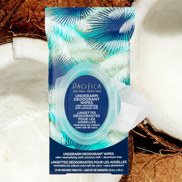 Pacifica Deodorant Wipes - Coconut Milk Underarm & Full Body Deodorant Wipes - Removes Sweat & Oil - Aluminum-Free - Natural Feminine Odor Control Clean Vegan & Cruelty-Free Dermatologist Tested