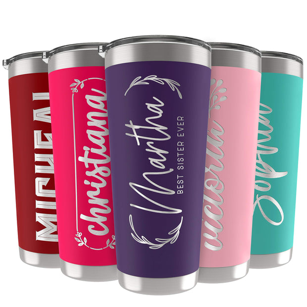 Personalized Tumblers, Stainless Steel 20 oz Tumbler w/Lid | 13 Designs | Personalized Cups Double Walled Insulated Coffee Cup for, Gym, Fitness | Hot and Cold Drink Use - Black