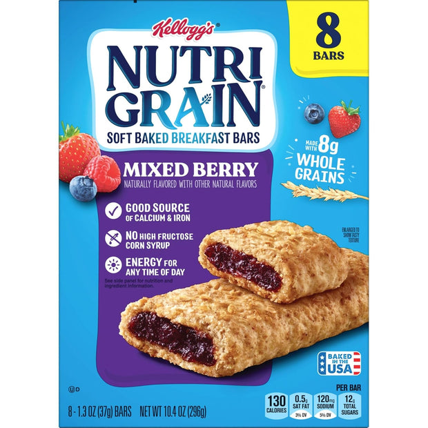 Nutri Grain Kellogg's, Soft Baked Breakfast Bars, Mixed Berry, 10.4oz , 8 Count (Pack of 6)