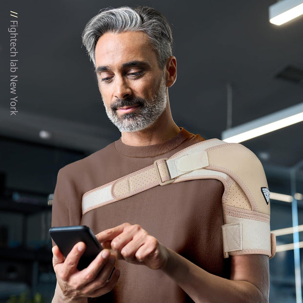 Shoulder Brace - Support & Injury Prevention Brace- Joint Pain Releaser- Shoulder Compression Wrap Strap - Adjustable Injury Accessories for Shoulders - Premium Quality Strap by FIGHTECH (Pink, L-XL)