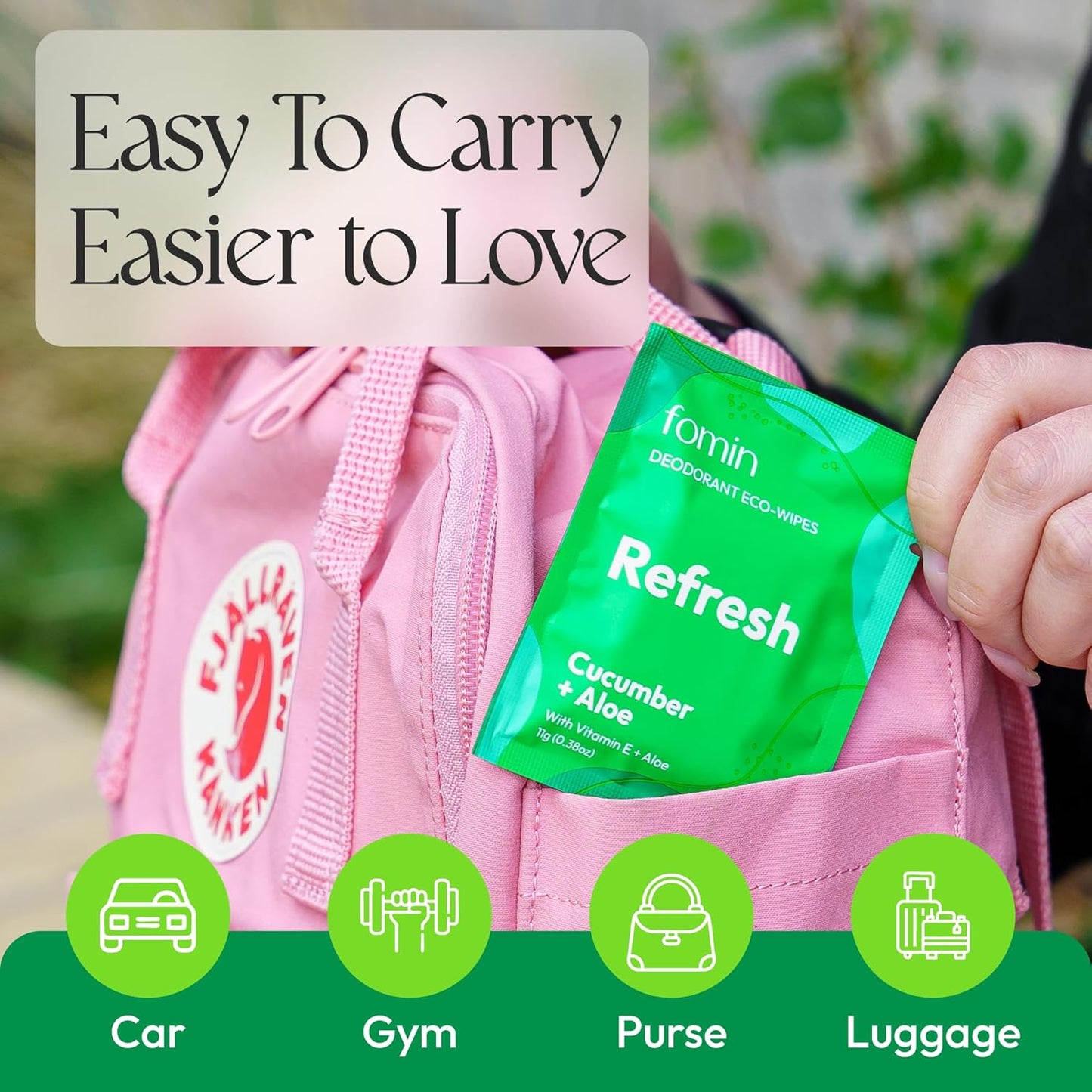 FOMIN Travel Deodorant Wipes - 30 Count - Cucumber and Aloe pH Balanced, Hypoallergenic Mini Deodorant Wipes For Women and Men - Plastic-Free, Individually Wrapped Underarm & Body Wipes