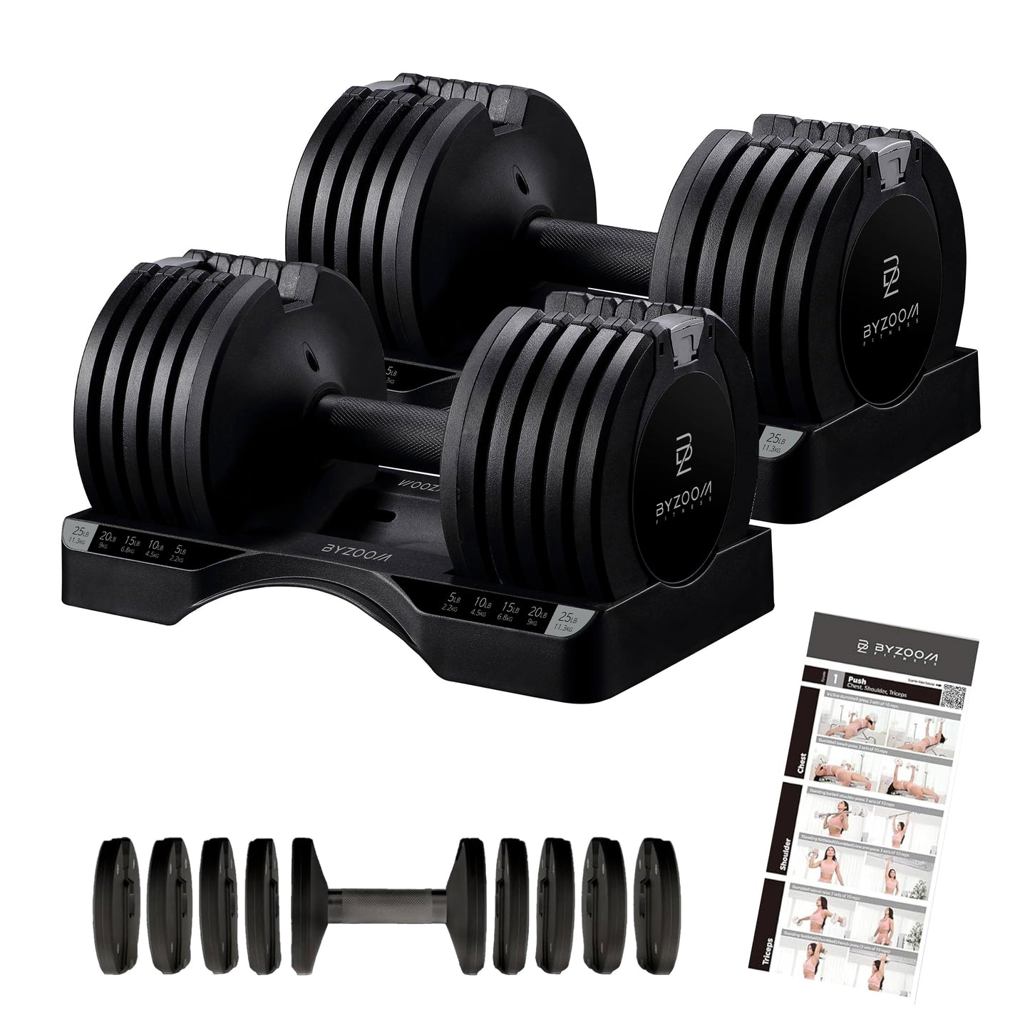Adjustable Dumbbell – 12.5/25lb Single Unit OR Set of 2 – 5-in-1 Adjustable Weight for Home Gym, Strength Training & Fitness Workouts, White OR Black