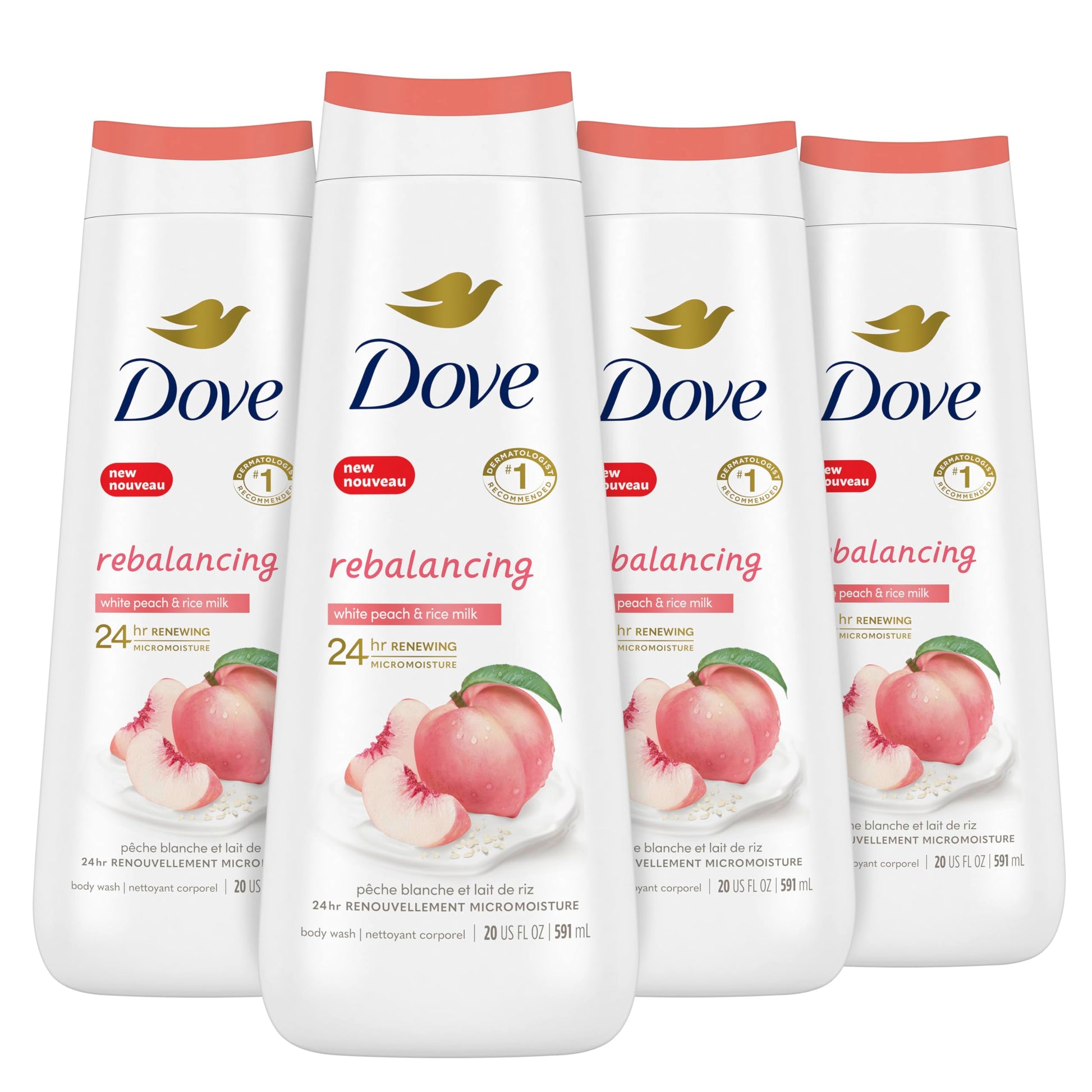 Dove Body Wash Deep Moisture, Sensitive Skin, Cucumber and Green Tea, and Shea Butter & Vanilla Collection 4 Count Skin Cleanser with 24hr Renewing MicroMoisture 20 oz