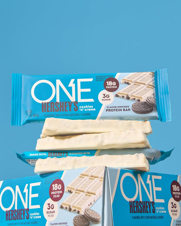 ONE Protein Bars, Hershey's Cookies 'n' Creme, Gluten Free with 18g Protein and 3g Sugar, Pantry Staples, 2.12 oz (12 Count)