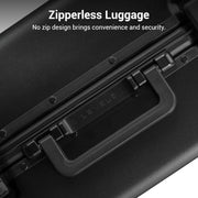 LEVEL8 Zipperless Checked Luggage with Aluminum Frame, Upgraded Medium Hardside Suitcase with Spinner Wheels, Metal Travel Luggage with Double Tsa Locks, 24 Inch, Black