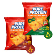 Pure Protein Cheesy Crackers Variety Pack, 6 Hot and Spicy and 6 Cheddar, High Protein Snack, 10G Protein, 1.34 oz, 12 Count