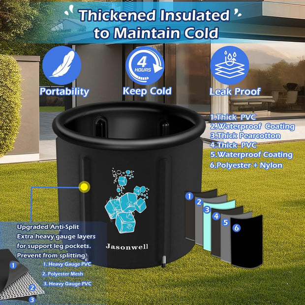 Jasonwell Ice Bath Tub for Athletes - Heavy Duty Cold Water Therapy Plunge Tub Ice Pod for Recovery Portable Ice Barrel Plunge Pool for Outdoor Inflatable Hot Tub Bathtub at Home for Adults