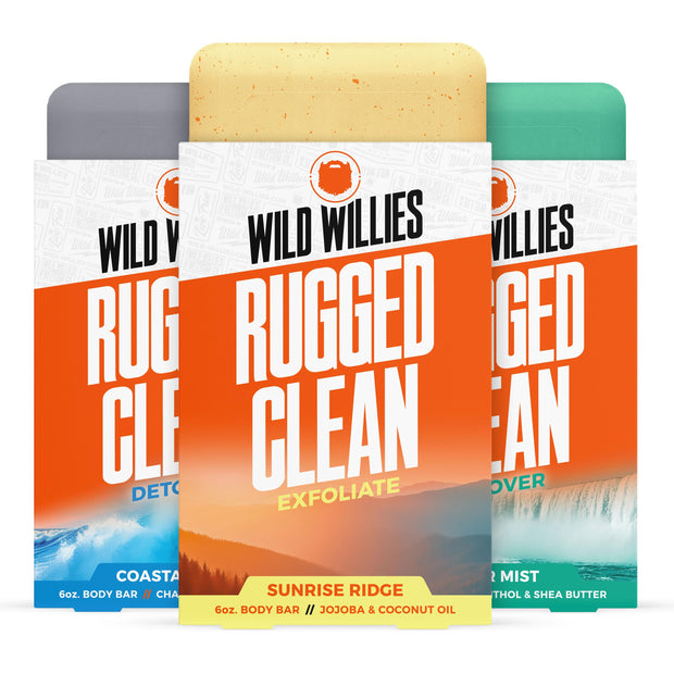 Wild Willies Moisturizing Mens Bar Soap - Bath Soaps with Shea Butter for Odor Protection - Natural Body Bar for Men - River Mist Scent, 3 Pack