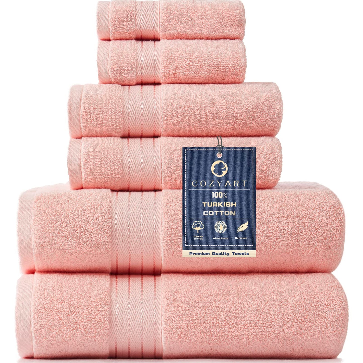 COZYART Burnt Orange Bath Towel Set for Bathroom Turkish Cotton Thick Soft Absorbent Durable 650 GSM Towel Sets of 6, 2 Large Bath Towels, 2 Hand Towels, 2 Washclothes