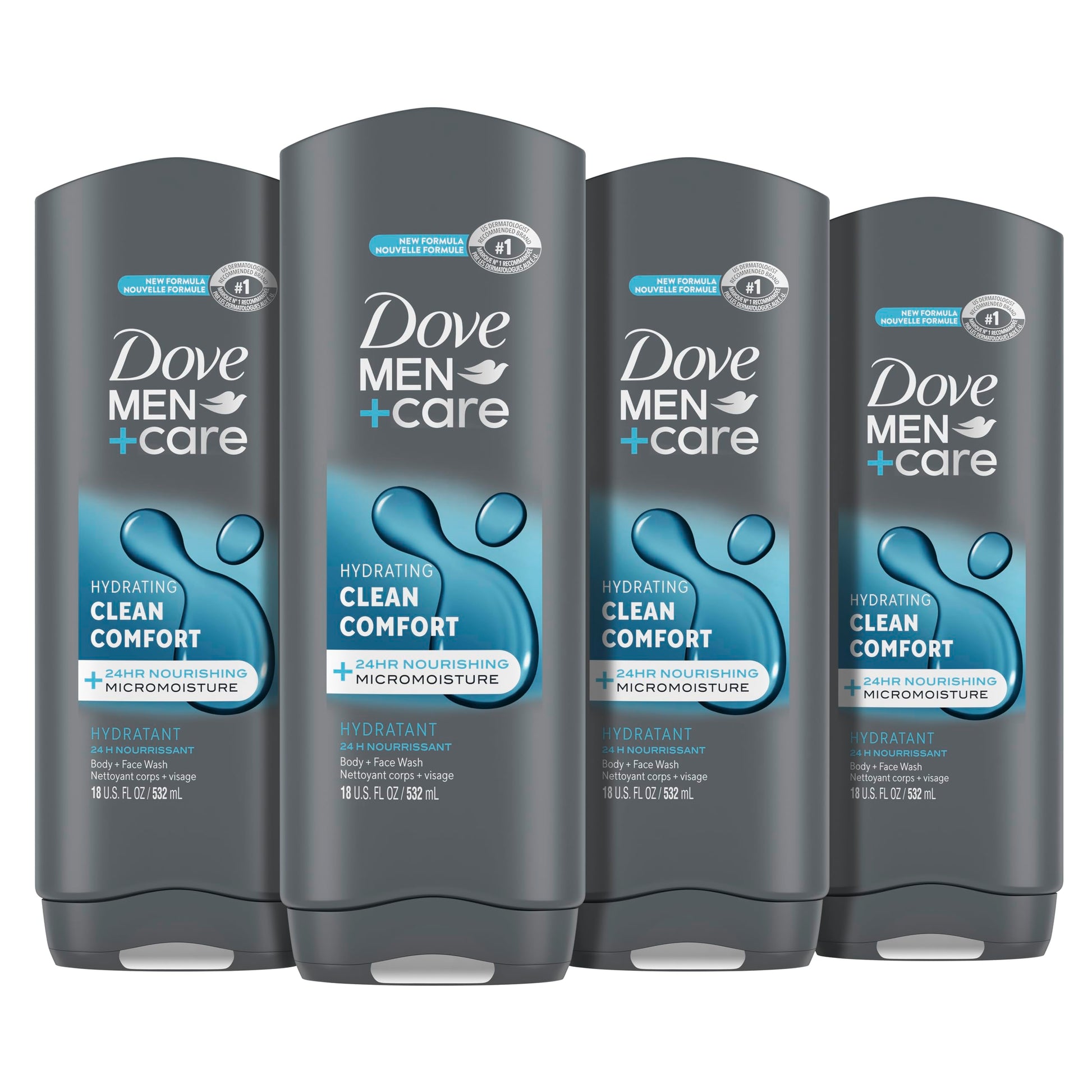 DOVE MEN + CARE Midnight Classico Body and Face Wash 4 Count for Calm, Replenished & Hydrated Skin