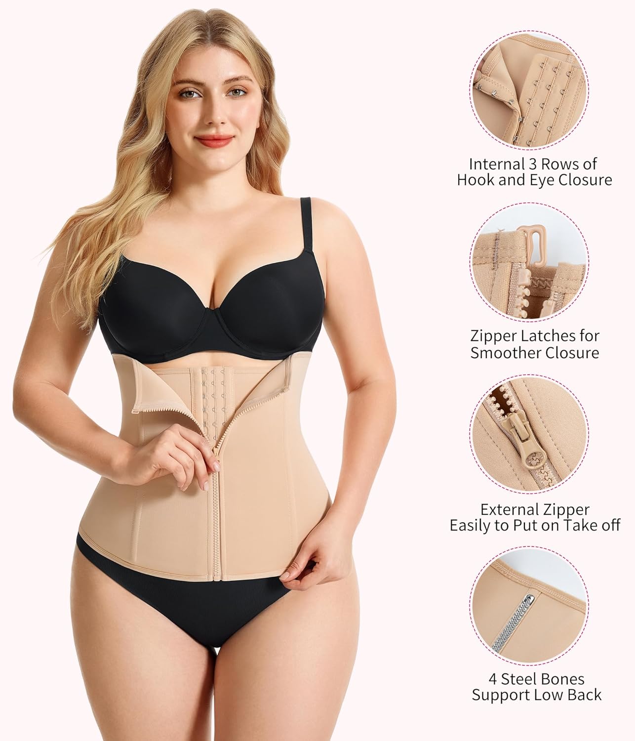 Gotoly Waist Trainer for Women Zipper Corset Shapewear Tummy Control Faja Body Shaper Waist Cincher Workout Girdle