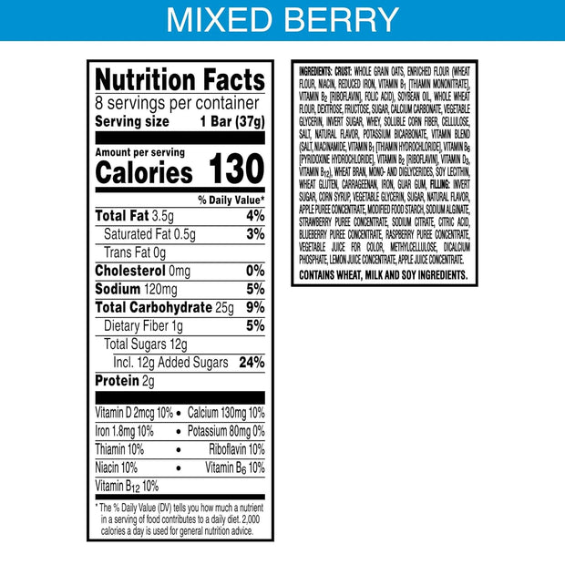 Nutri Grain Kellogg's, Soft Baked Breakfast Bars, Mixed Berry, 10.4oz , 8 Count (Pack of 6)