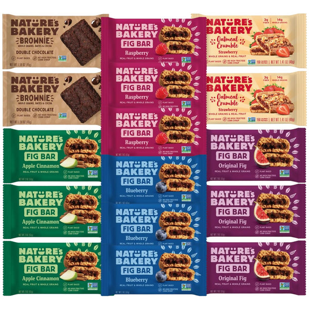Whole Wheat Nature Fig Bars Variety Pack 16ct - Whole Wheat Grain Apple, Chocolate Brownie, Blueberry, Raspberry, Original, Strawberry, - Non GMO, Non Dairy, Plant Based, healty Snack Variety Fig Bar Mixed
