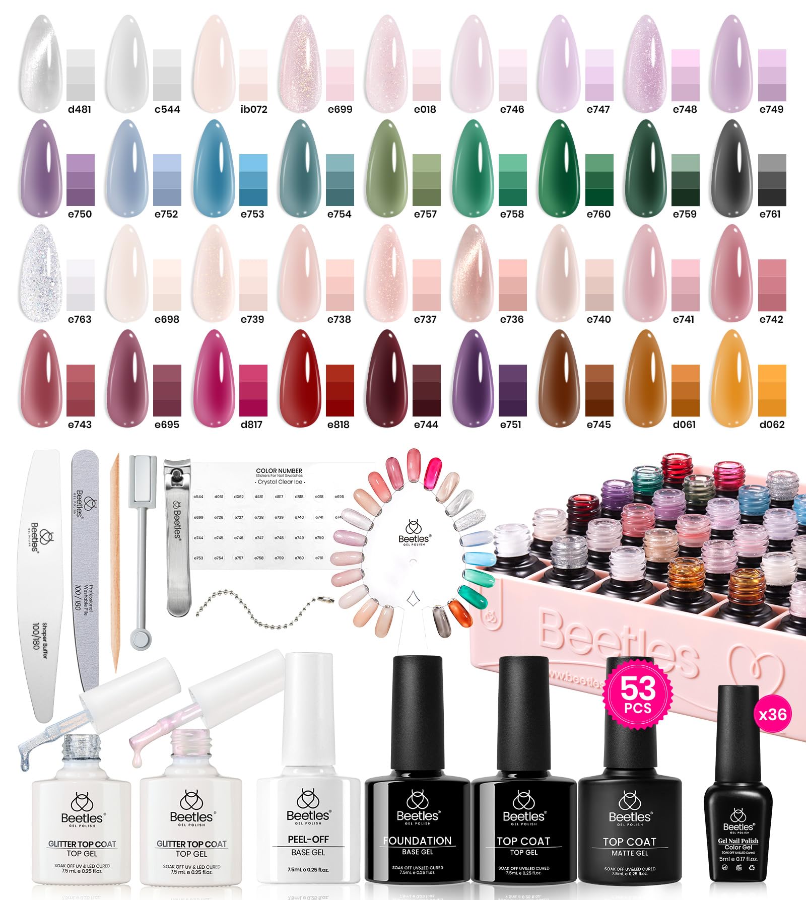 Beetles Cat Eye Gel Nail Polish Set-36 Colors Red Purple Brown Green Burgundy Magnetic Gel Nail Polish with Base Gel Glossy Matte Top Coat Magnet,Soak off UV Nail Gel DIY Nail Art Gift for Women