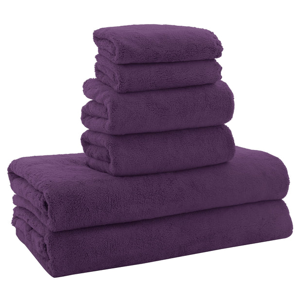 MOONQUEEN Ultra Soft Towel Set-Quick Drying-2 Bath Towels 2 Hand Towels 2 Washcloths - Microfiber Coral Velvet Highly Absorbent Towel for Bath Fitness, Bathroom, Sports, Yoga, Travel(Dark Grey, 6 Pcs)