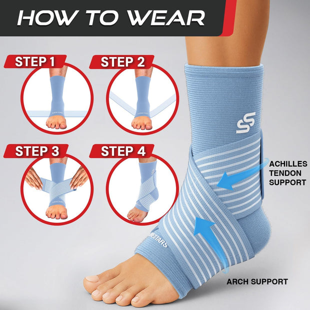 Sleeve Stars Ankle Brace for Women & Men, Ankle Wrap for Sprain, Compression Sleeve for Plantar Fasciitis Relief, Easy Customizable Support: w/ Removable Strap (Single/M:10"-12"/Black)