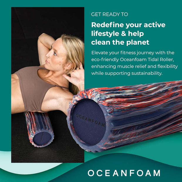 Oceanfoam Tidal Roller - Natural - Muscle Massage Foam Roller for Back Pain & Stretching - Firm and Ergonomic Wide Wave Textured - Yoga, Athletics, & Wellness - Full Size, 20" x 5"