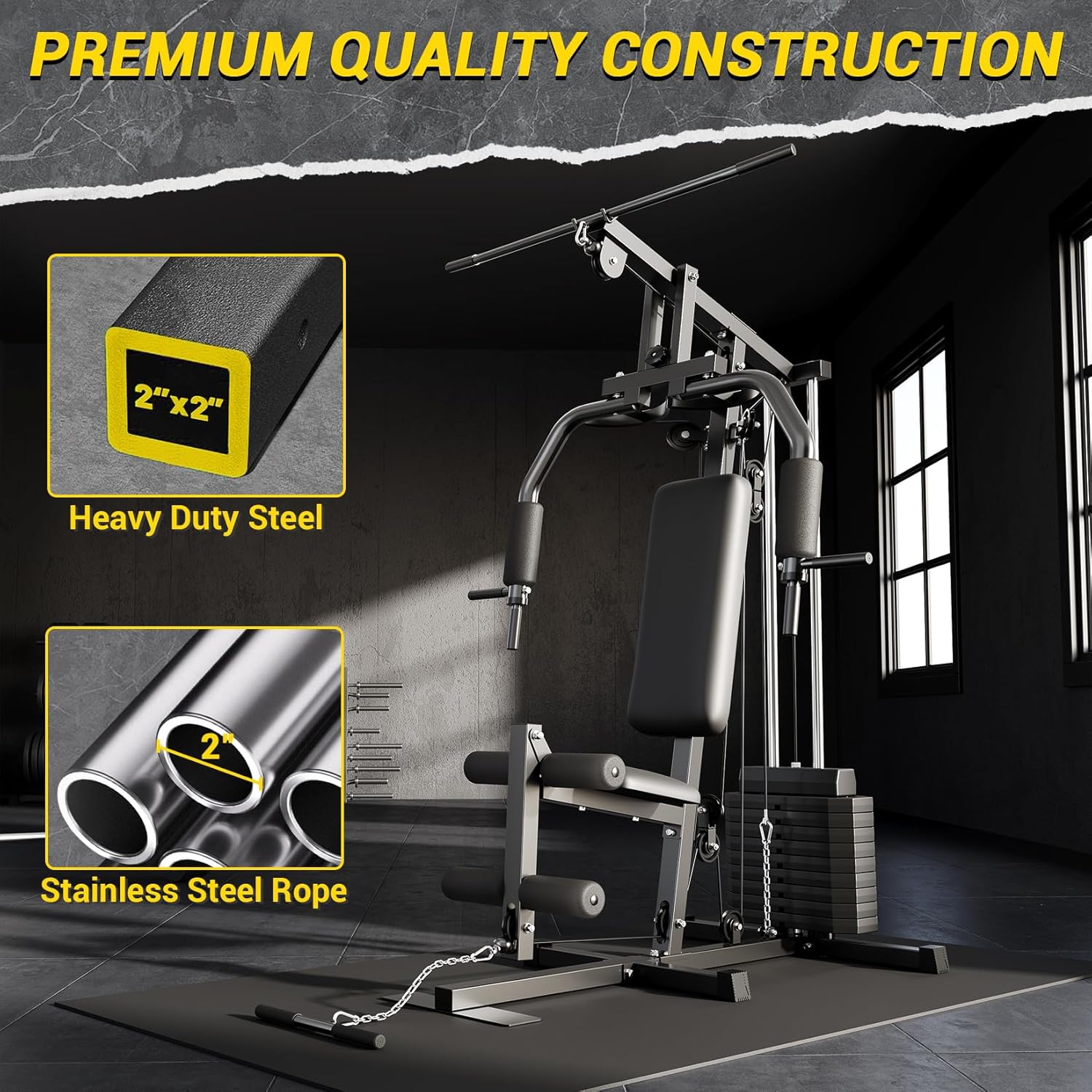Home Gym Equipment Machine, Full Body Workout Machine with 150LBS Weight Stack, Multifunctional All in One Exercise Station with Preacher Curl Pad, Leg Developer for Strength Training