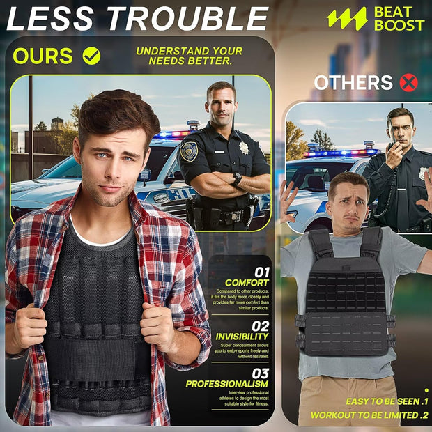 Weighted Vest Men 20lb/30lb/40lb/50lb/60lb Adjustable Weight Vest with Steel Plates Weights for Walking Strength Training Running Workout