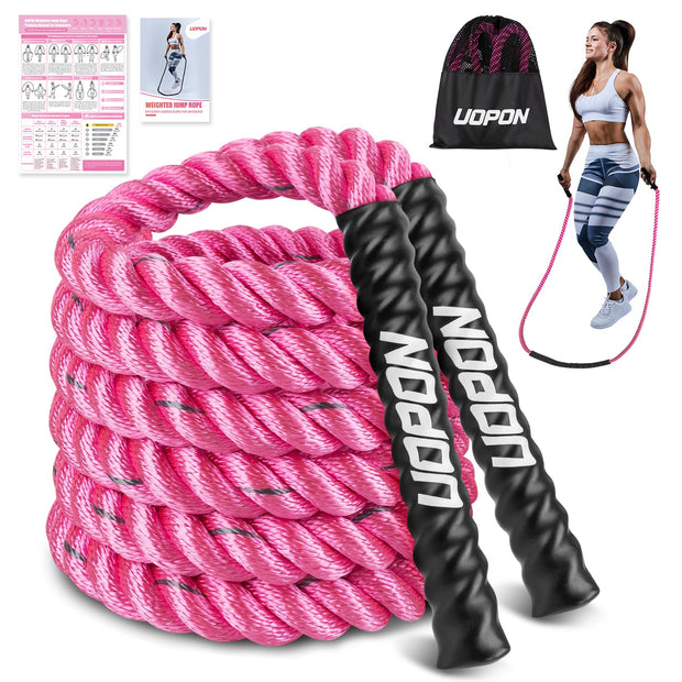 Weighted Jump Rope for Women, 1.25LB Heavy Skipping Rope for Exercise with Training Poster, 9.2FT Weight Fitness Jump Rope for Improve Strength, Building Muscle & Total Body Workout Equipment