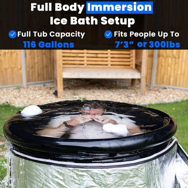 The Cold Pod Insulated Cold Plunge Tub Bundle - 85Gal Ice Bath Round Tubs with Energy Saving Multi-Layer Cover - Chiller Compatible&Silver Reflective