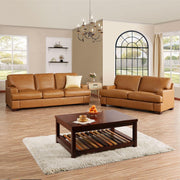 Naomi Home Siggy Genuine Leather Sofa - Set of 3 Luxurious Comfort, Goose Feather Cushion Filling, Square Arm Design, Sturdy Block Legs, Elegant Tan - Ideal for Living Room, Office, or Bedroom