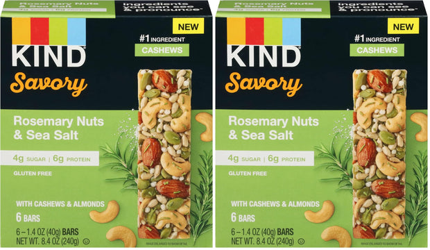 KIND Savory Nut Bars, Rosemary Nuts & Sea Salt, Good Source of Fiber, Gluten Free, Low Sugar, 6g Protein, 6 Count