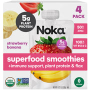 Noka Organic Superfood Fruit Smoothie Pouches, Strawberry Banana with Immune Support, Healthy Snacks with Elderberry, Vitamin C, Flax Seed and Plant Protein, Gluten Free, Vegan, 4.22 oz (12 Pack)