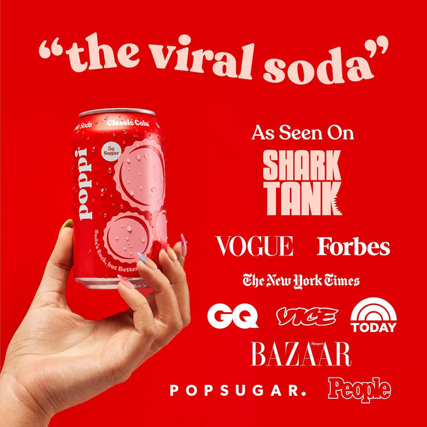 Poppi Sparkling Prebiotic Soda Beverage with Apple Cider Vinegar, Seltzer Water and Fruit Juice, The Classics Variety Pack, 12 Fl Oz, Pack of 12, Packaging May Vary