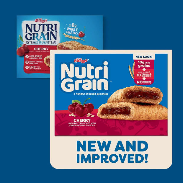 Nutri-Grain Soft Baked Breakfast Bars, Kids Snacks, Whole Grain, Cherry, 10.4oz Box 6 boxes (48 Count)