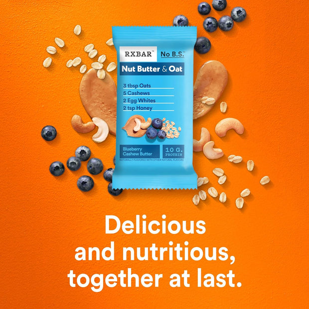 RXBAR Nut Butter and Oat Protein Bars, Protein Snacks, Snack Bars, Blueberry Cashew Butter, 23.2oz Box (12 Count)