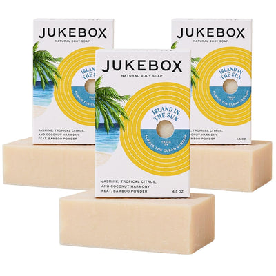 JUKEBOX Soap, Island In The Sun,Natural Bar Soap for Women,Cold Process,Light Scrub,Bath Soap,No Harmful Ingredients,Created for All Skin Types,Jasmine,Citrus,Coconut-a Dr. Squatch Brand-4.5oz, 3 Pack