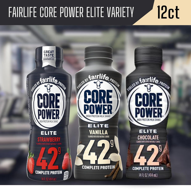 Worldwide Nutrition Bundle Compatible with Fairlife Core Power Elite 42g High Protein Milkshake - Chocolate, Strawberry, Vanilla Protein Shake Ready to Drink - 14 Fl Oz (Pack of 12) & Keychain