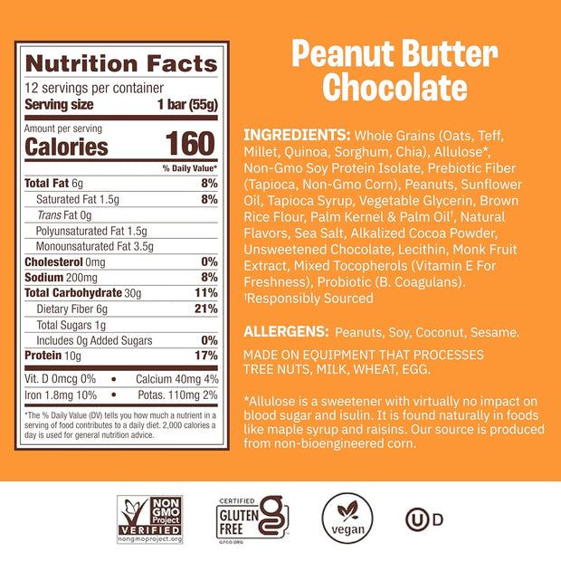 Munk Pack Peanut Butter Probiotic Protein Bars Stocking Stuffers | 10g Plant Protein, 1g Sugar, 6g Fiber | Diabetic-Friendly Ideal Breakfast Bars - On-the-Go Snacks, Gluten-Free, Non-GMO | 12 Count