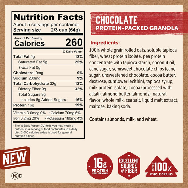 Kodiak Cakes Granola Pouch, Chocolate, High Protein, 100% Whole Grains (Pack of 5 pouches)