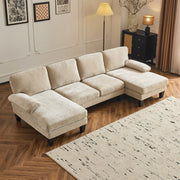 VINGLI 110" Sectional Couches for Living Room,U Shaped Couch with Double Chaise, 4-Seat Sofa Set with Chenille Fabric for Home Furniture,Beige
