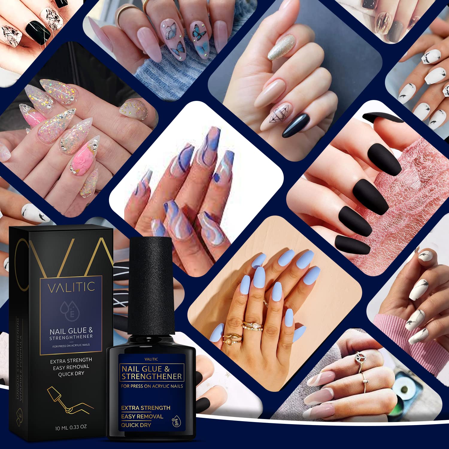 Valitic Strong Nail Glue and Strengthener - Quick Dry Brush On Gel for Long Lasting Nails - Adhesive Bond for False Nails - Strengthener for Nail Tips - 1 PACK