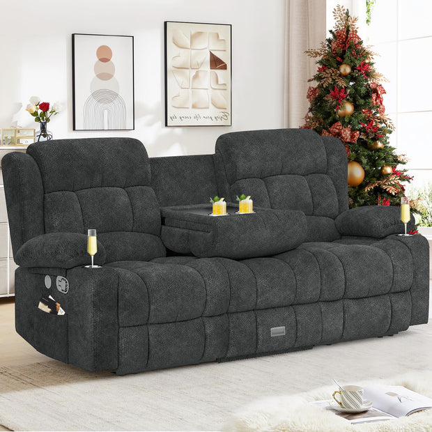 Loveseat Recliner Sofa, Flip Middle Backrest Design PU Leather 3 Seat Reclining Sofa with Storage Drawer, Manual Couch for Living Room (Ivory White, PU)