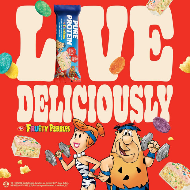 Pure Protein Fruity PEBBLES™ Protein Bars – 20g Protein, 3g Sugar, 190 Calories (4 count) Low Sugar* High Protein Snack – Gluten Free - Perfect for a Healthy Snack.